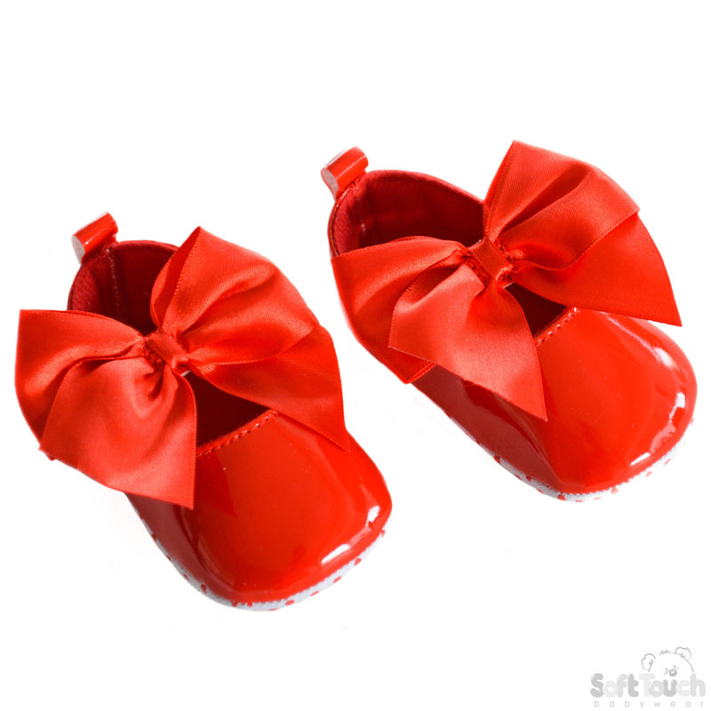 Red Shiny PU Shoes W/Large Satin Bow No. B2228-R