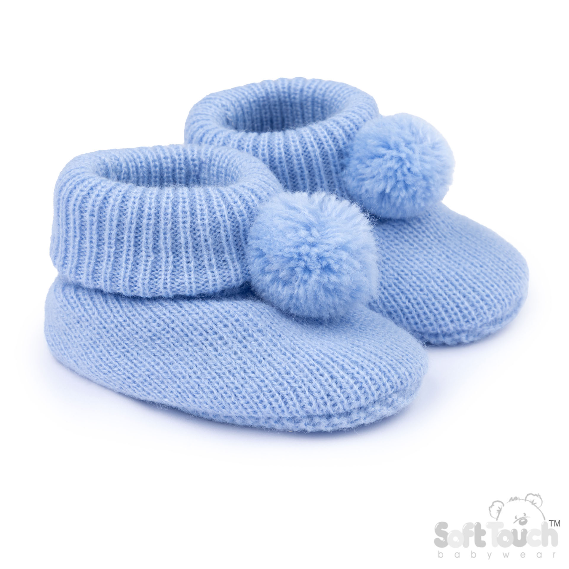 Blue Acyrlic Bootees W/Pom Pom No. B455-B