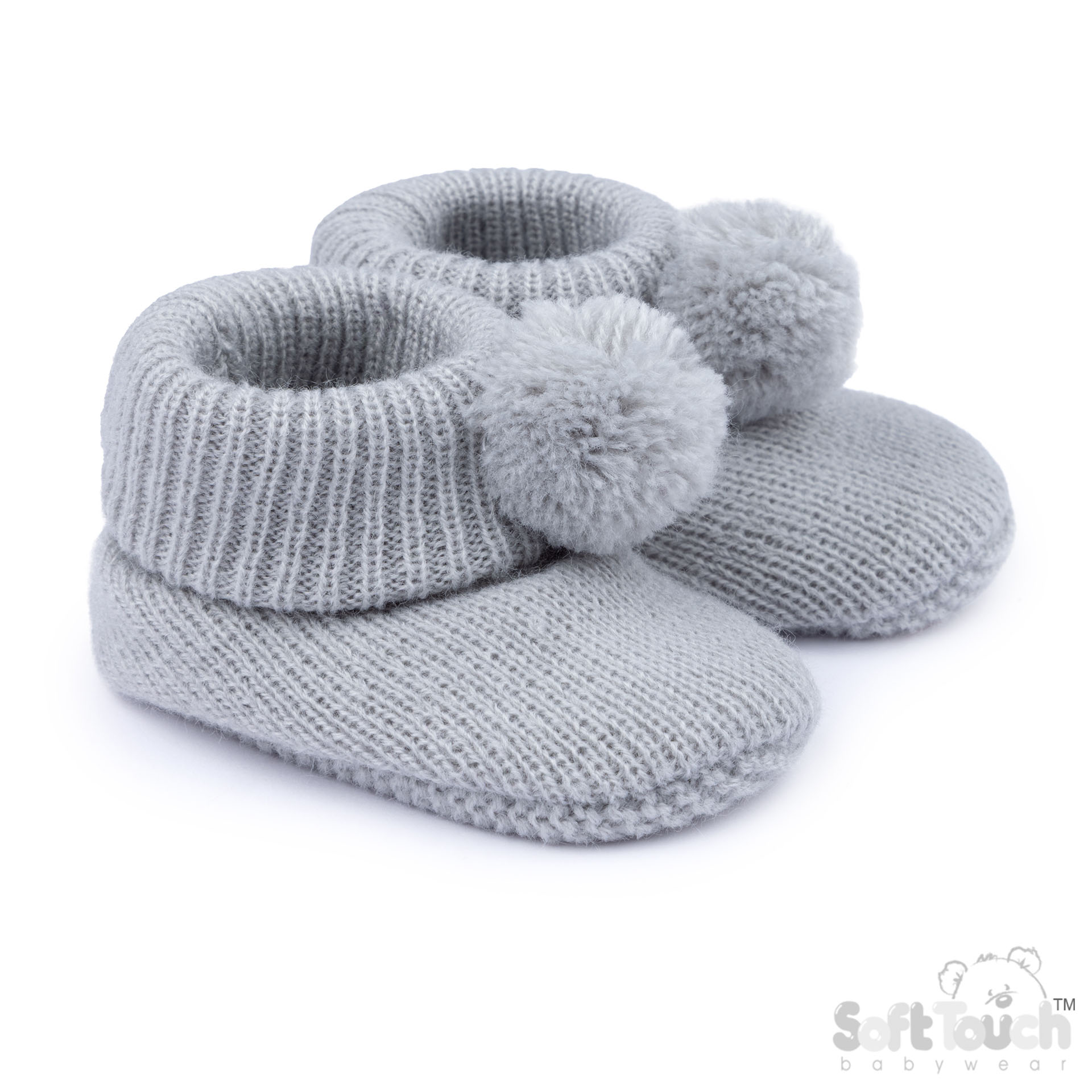 Grey Acyrlic Bootees W/Pom Pom No. B455-G