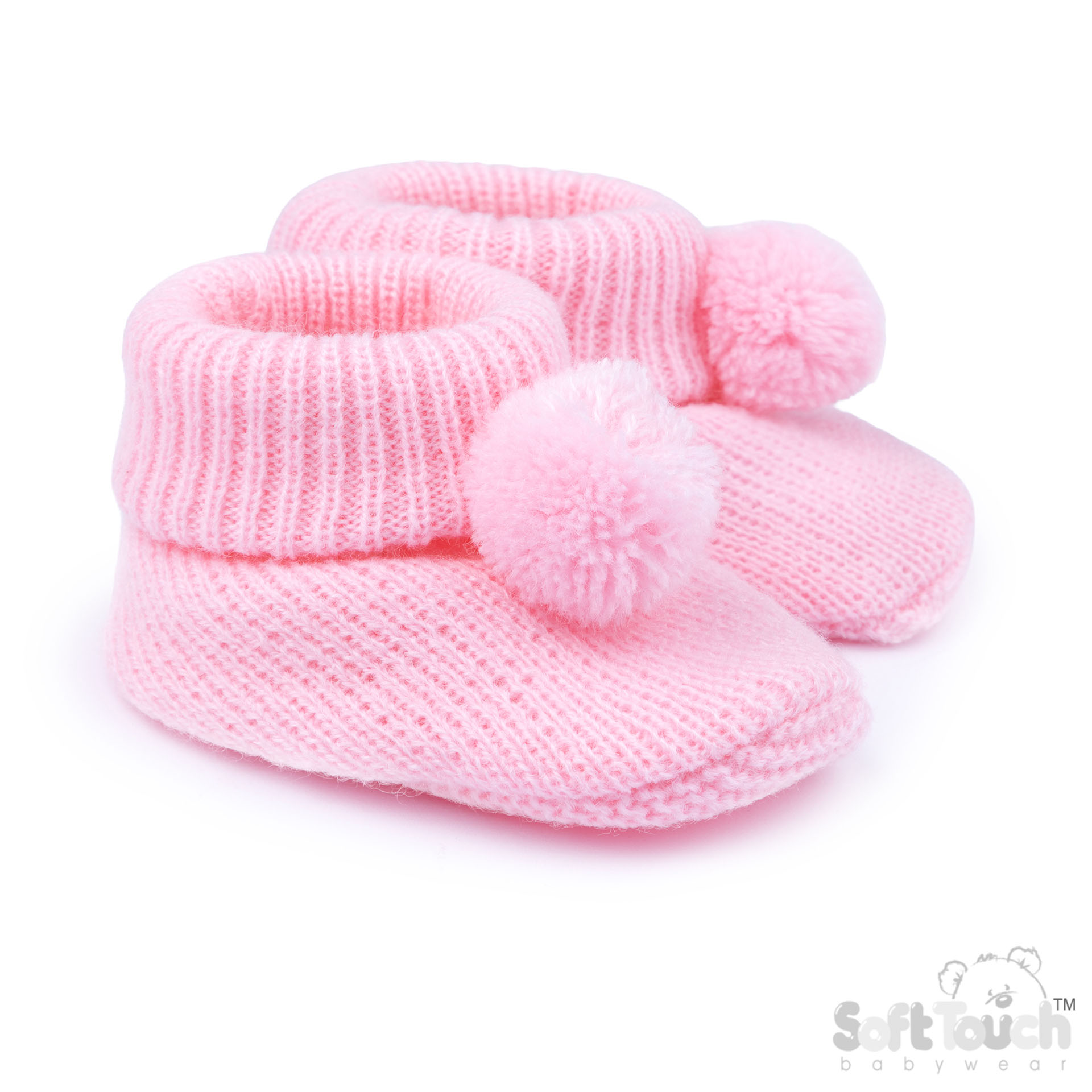 Pink Acyrlic Bootees W/Pom Pom No. B455-P