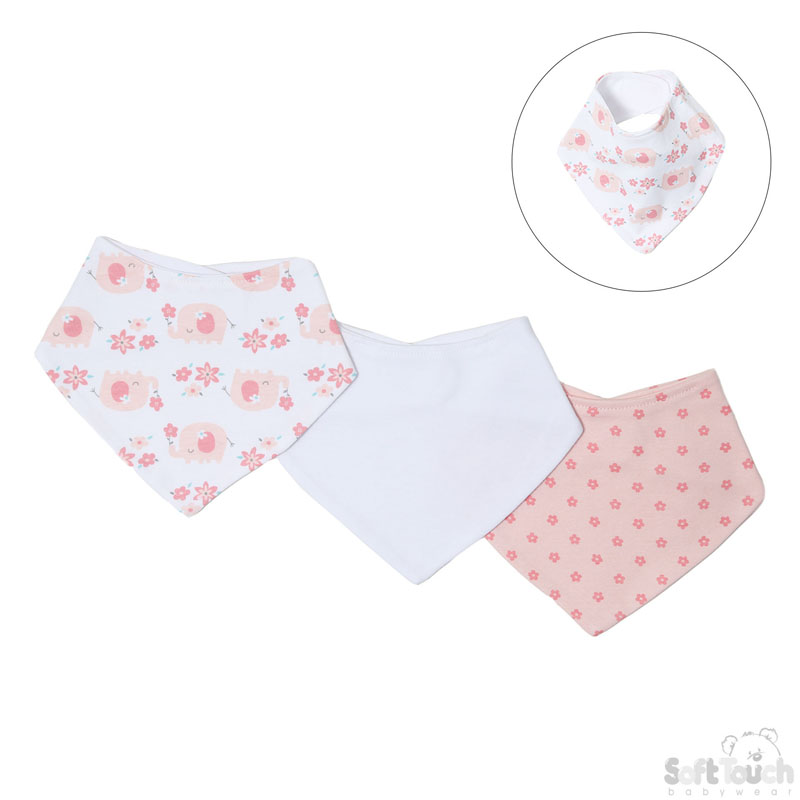 Girls 3 Pack Bandana Bibs : Elephant No. BB365