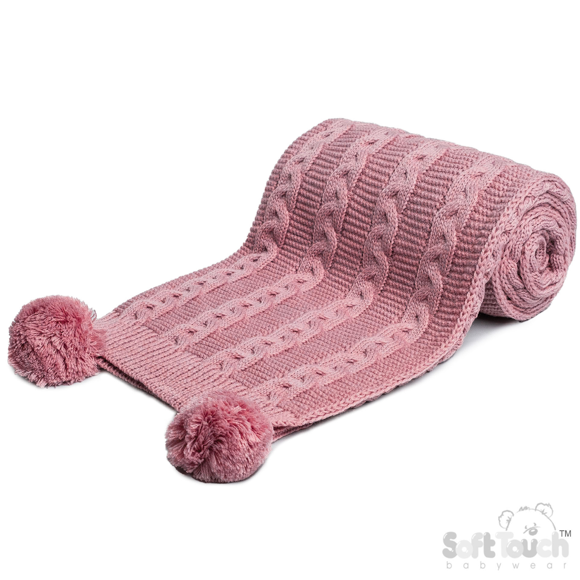 Dusty Pink Infants Recycled Acrylic Cable Knit Wrap : EABP800-DP