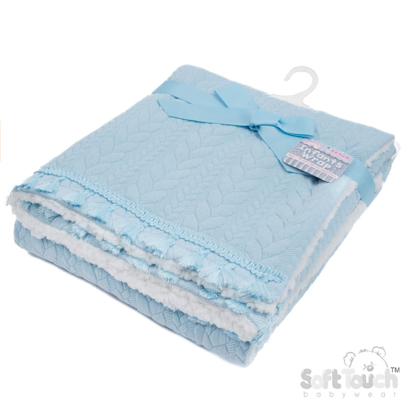 Blue Cheveron Knit Wrap w/Tassel Trim No. FBP232-B