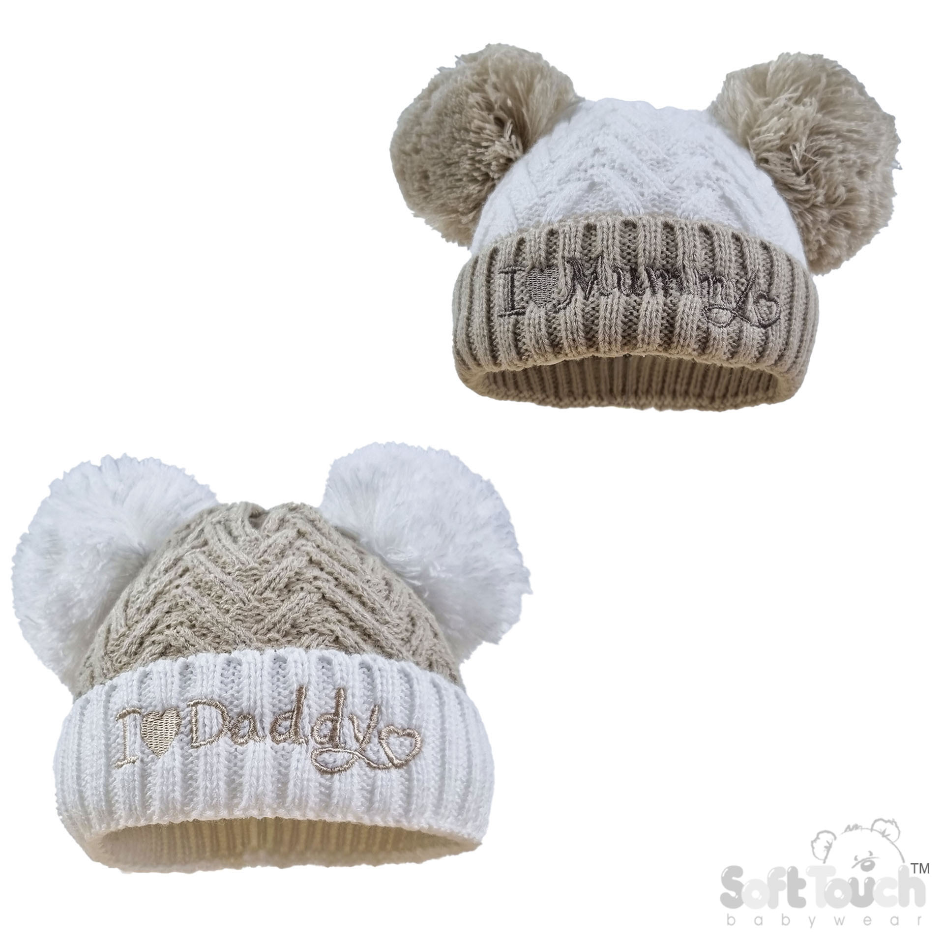 Coffee Infants (NB-12m) Acrylic I Love Mummy/Daddy Hat w/Pom Pom : H682-COF