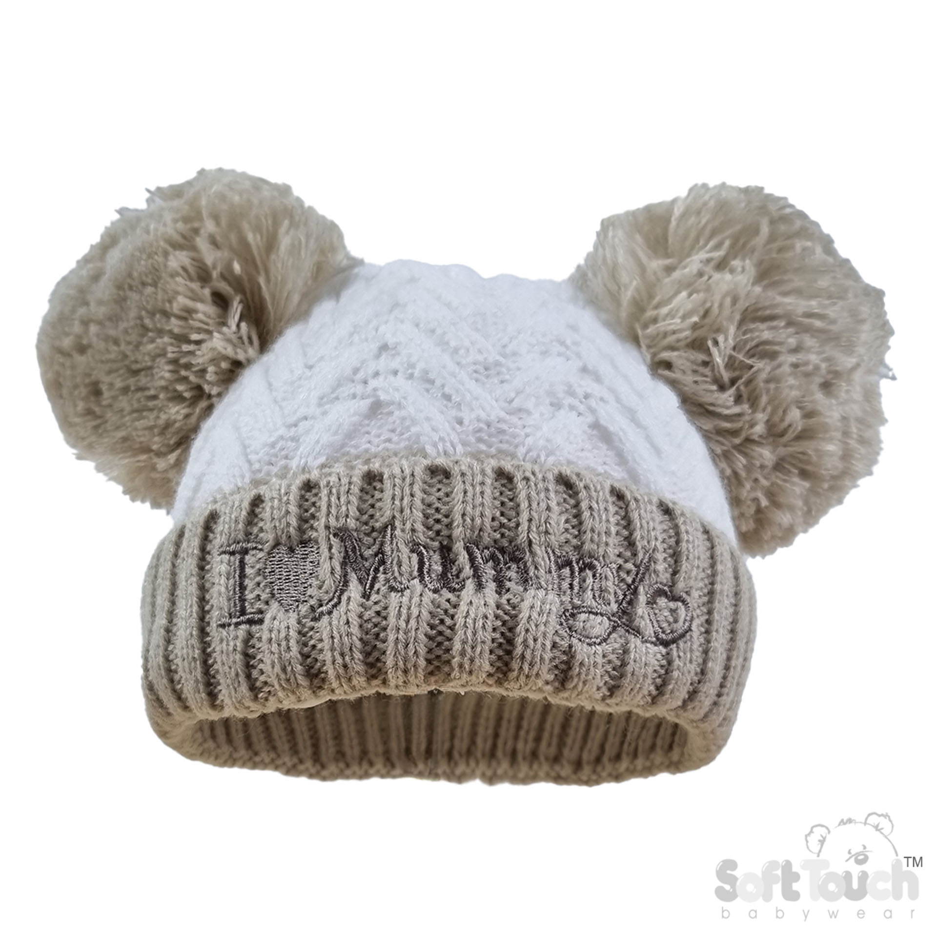 Coffee Infants (NB-12m) Acrylic I Love Mummy/Daddy Hat w/Pom Pom : H682-COF