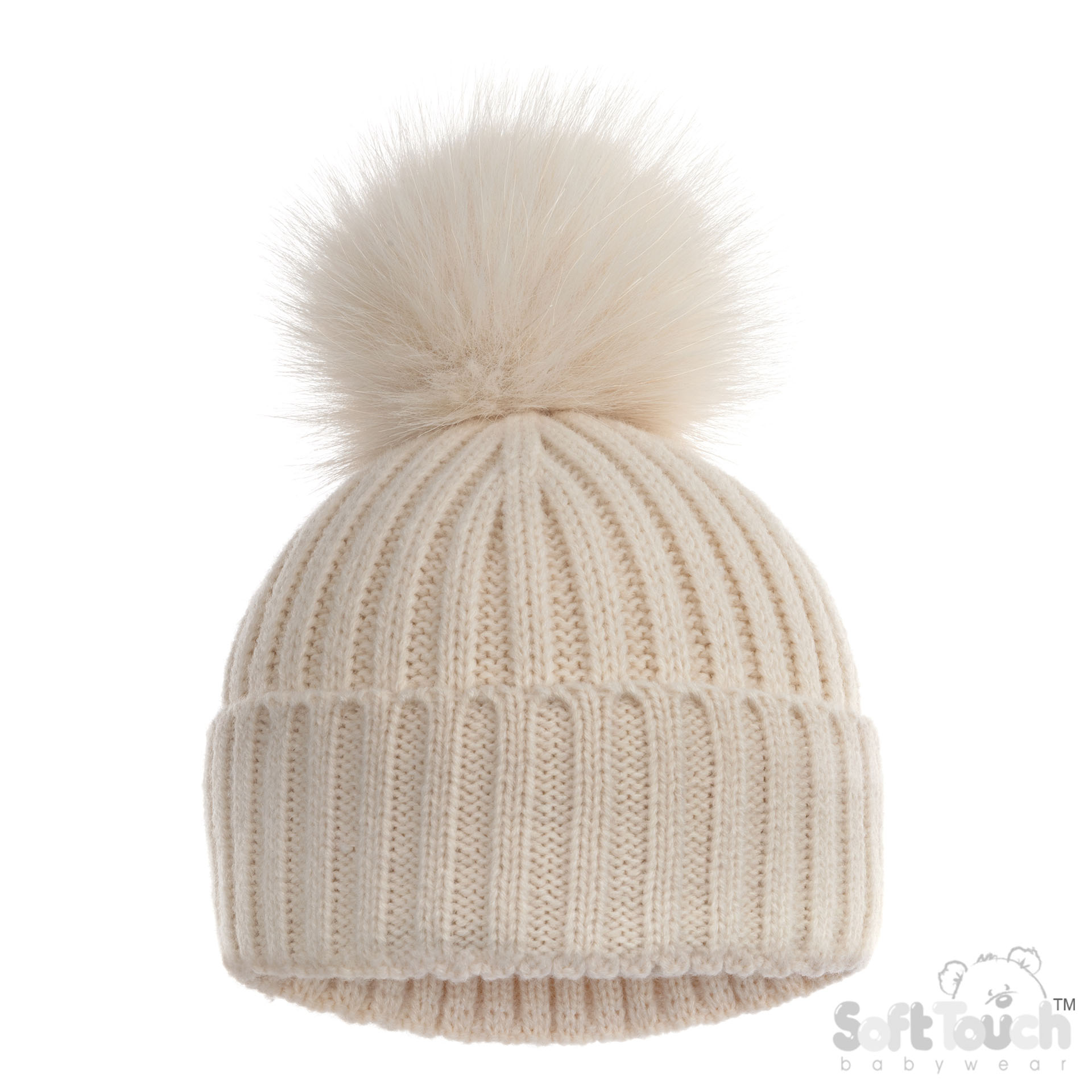 Baby Coffee 'Elegance' Ribbed  Hat with Glitter Pom Pom : H712-BCOF