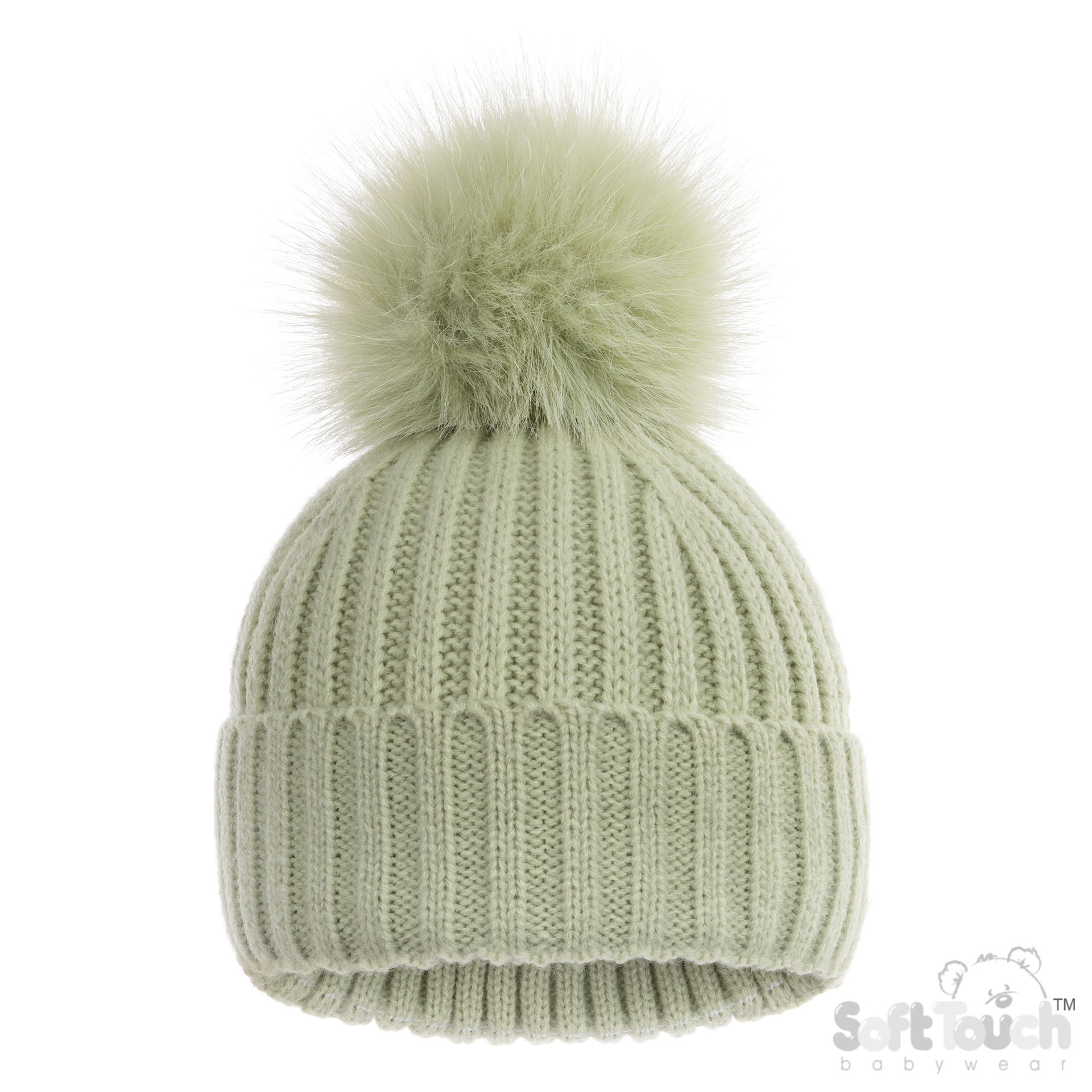 Baby Mint 'Elegance' Ribbed Hat with Glitter Pom Pom : H712-BMI