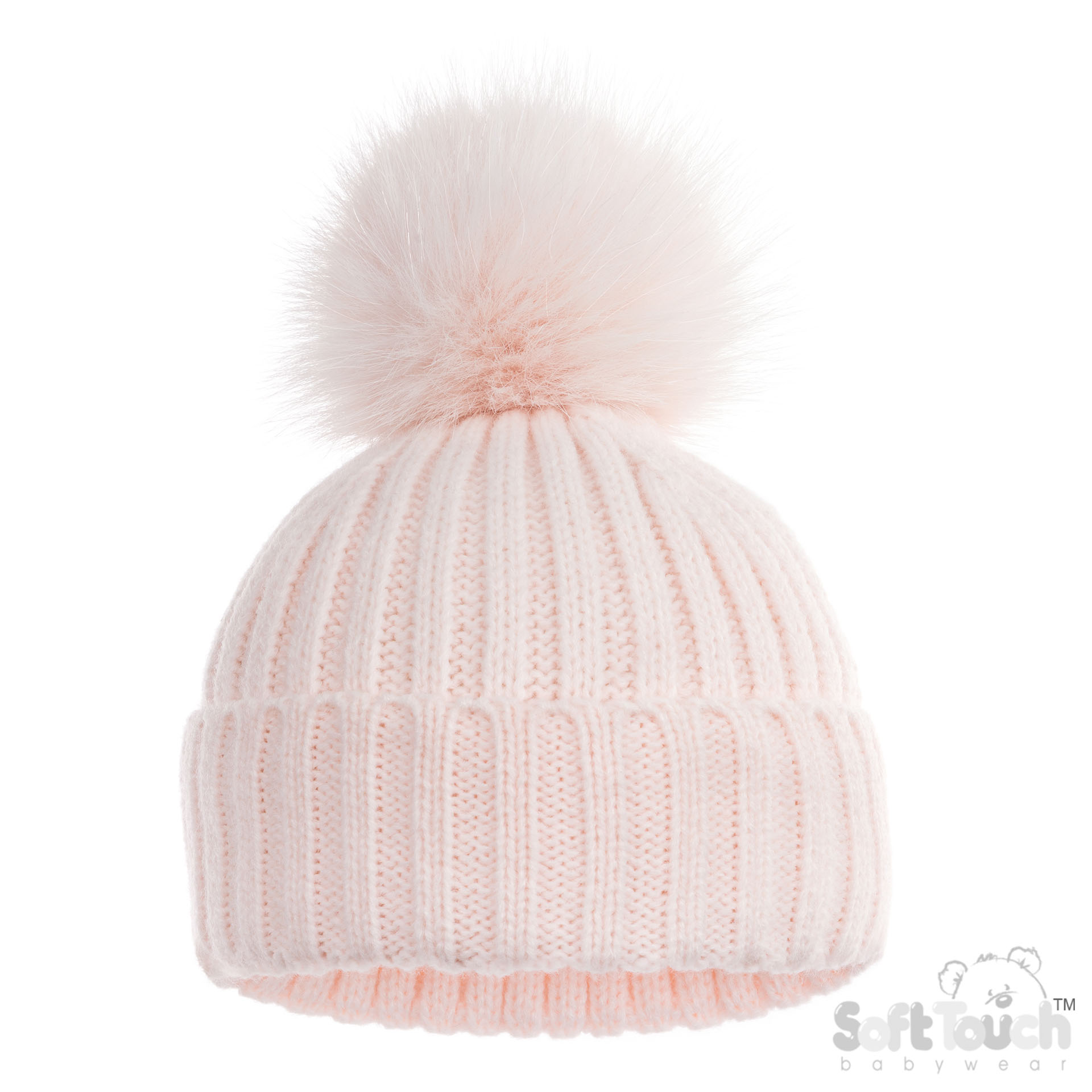 Baby Pink 'Elegance' Ribbed Hat with Glitter Pom Pom : H712-BP