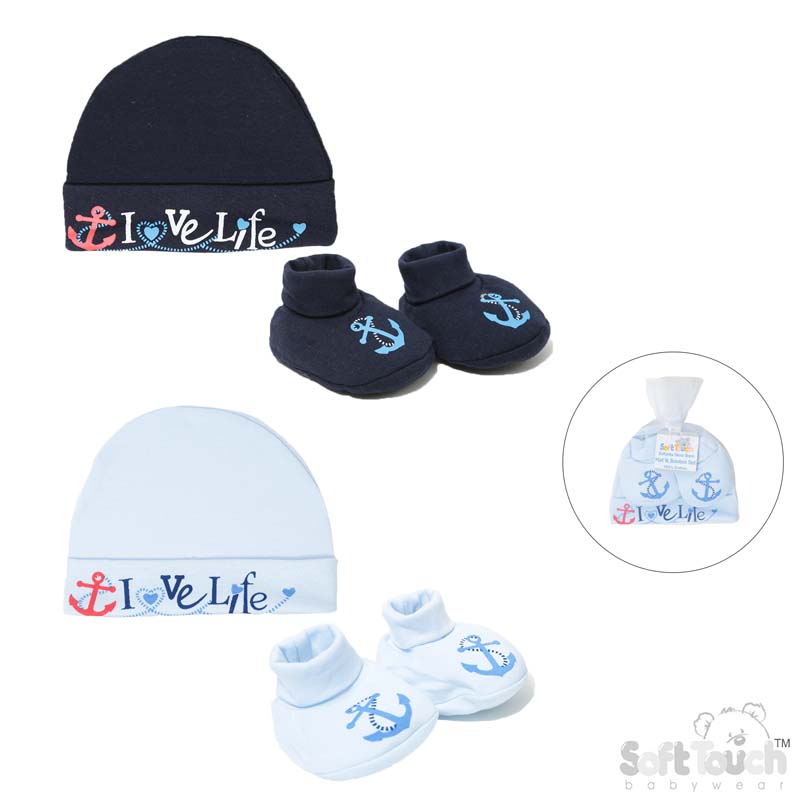Hat & Bootee Set 'Anchor & Love Life'No.HB05