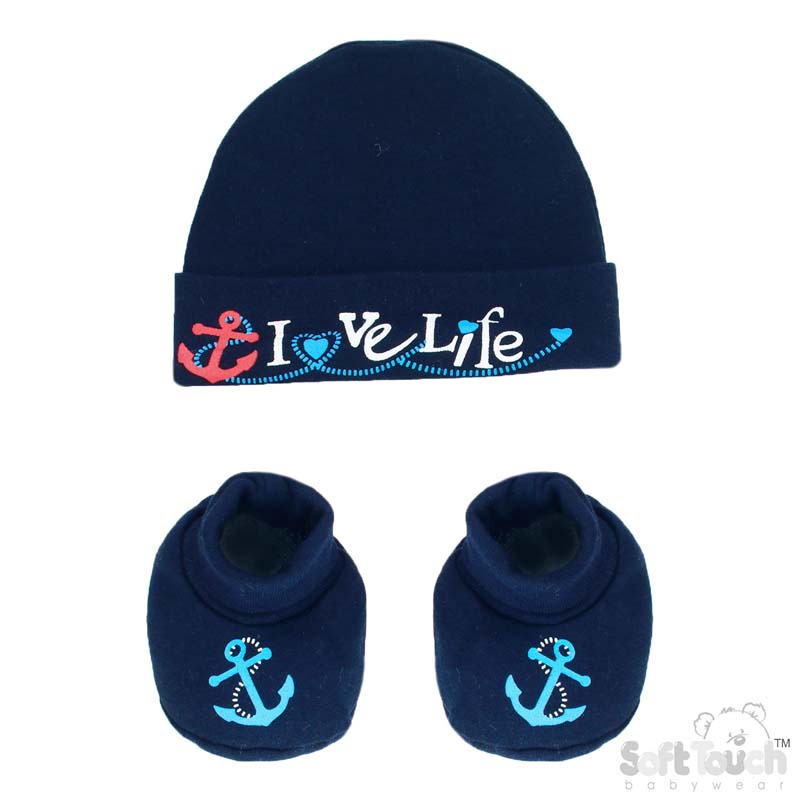 Hat & Bootee Set 'Anchor & Love Life'No.HB05