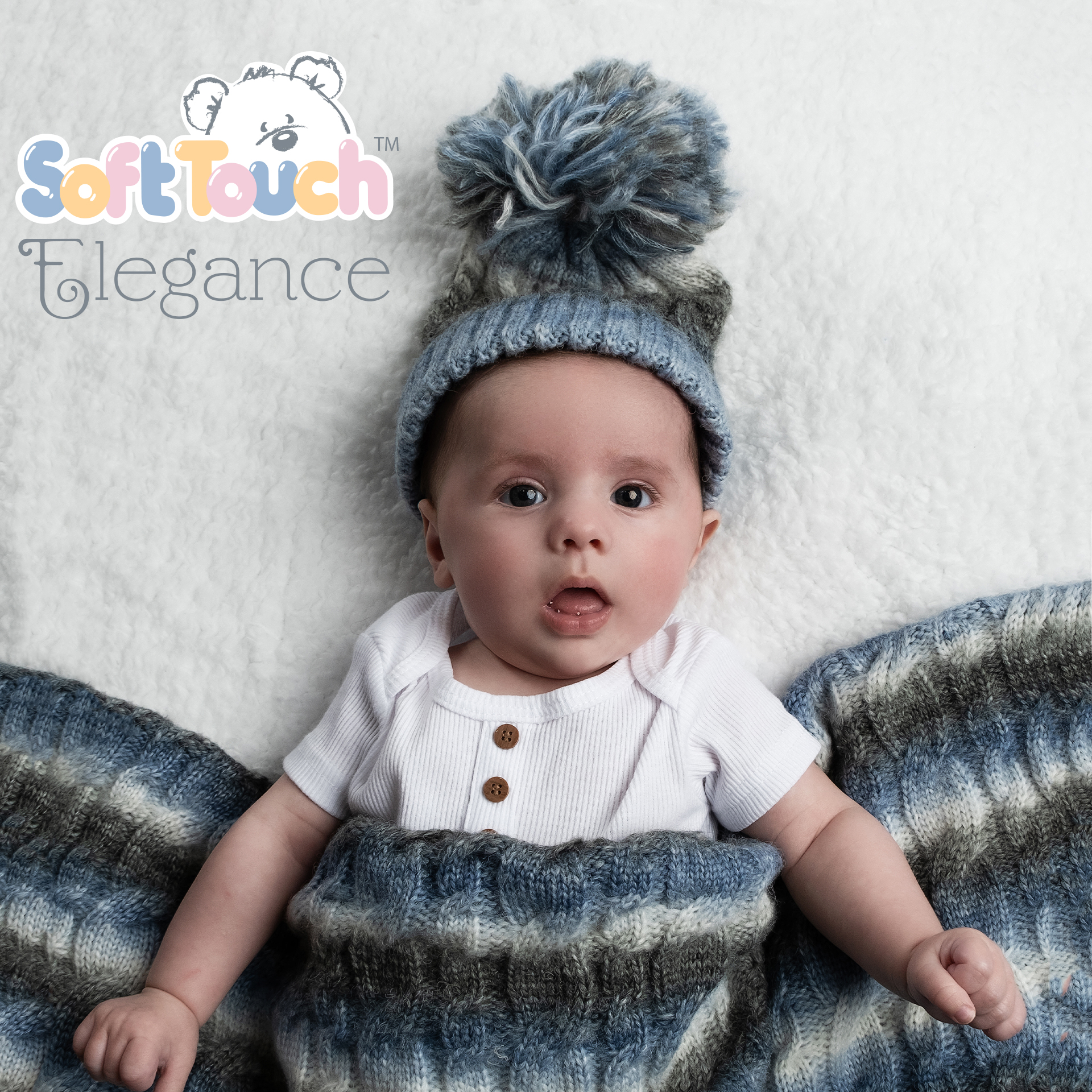 Blue/Grey Cable Hat and Wrap Set No. HW05-B