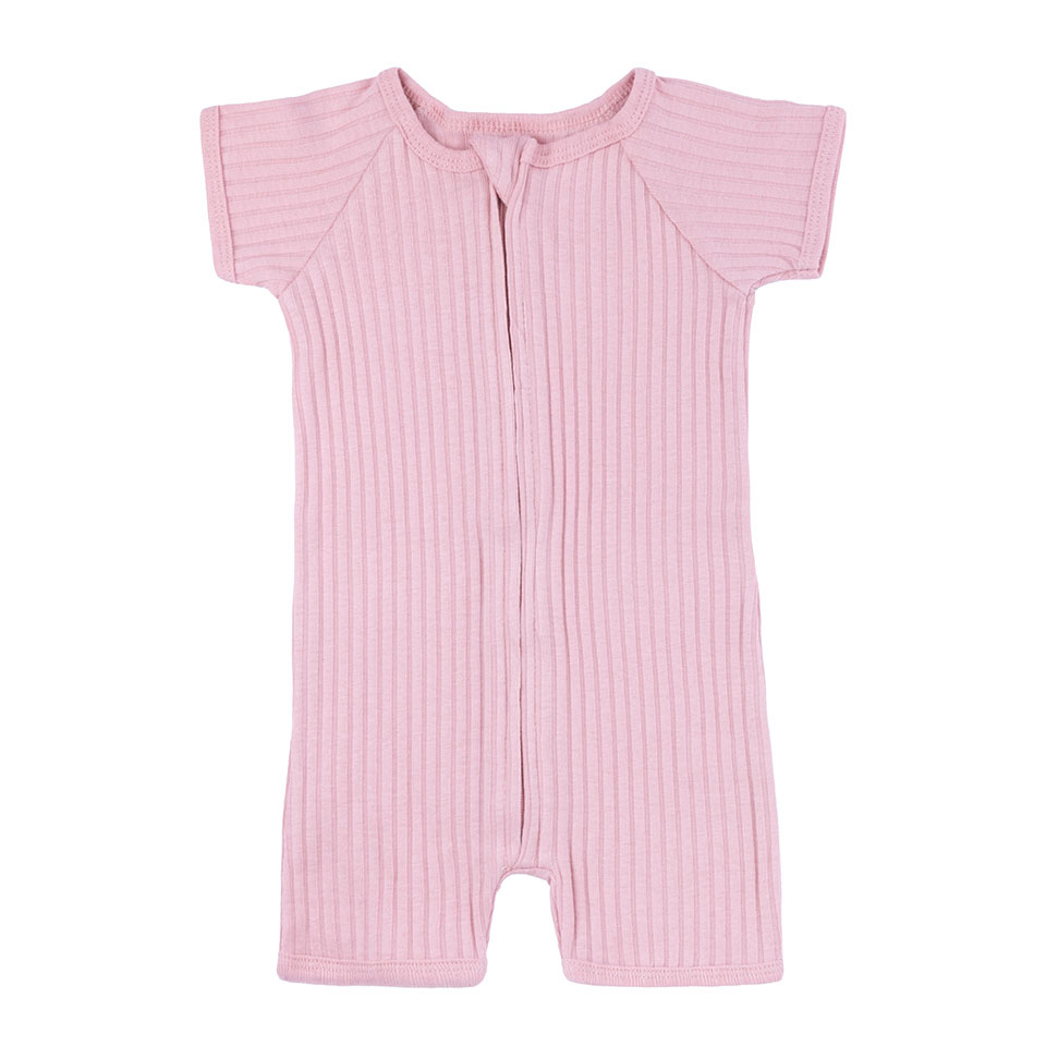 Dusty Pink Short Sleeved Ribbed Jumpsuit  No. JS4600-DP-0-3m