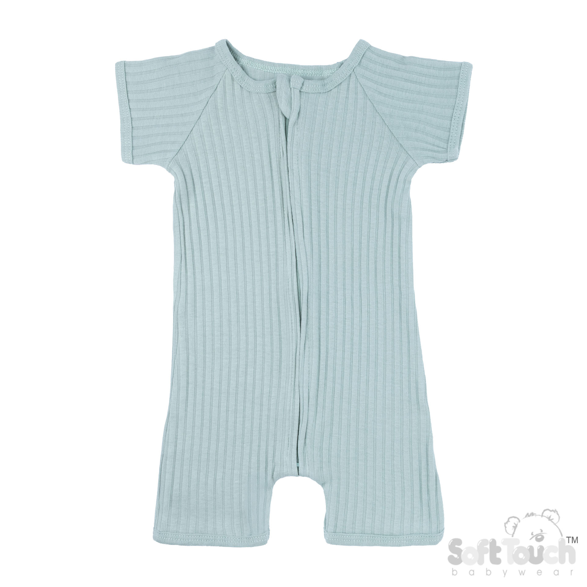 Sage Green Short Sleeved Ribbed Jumpsuit  No. JS4600-SG-0-3m