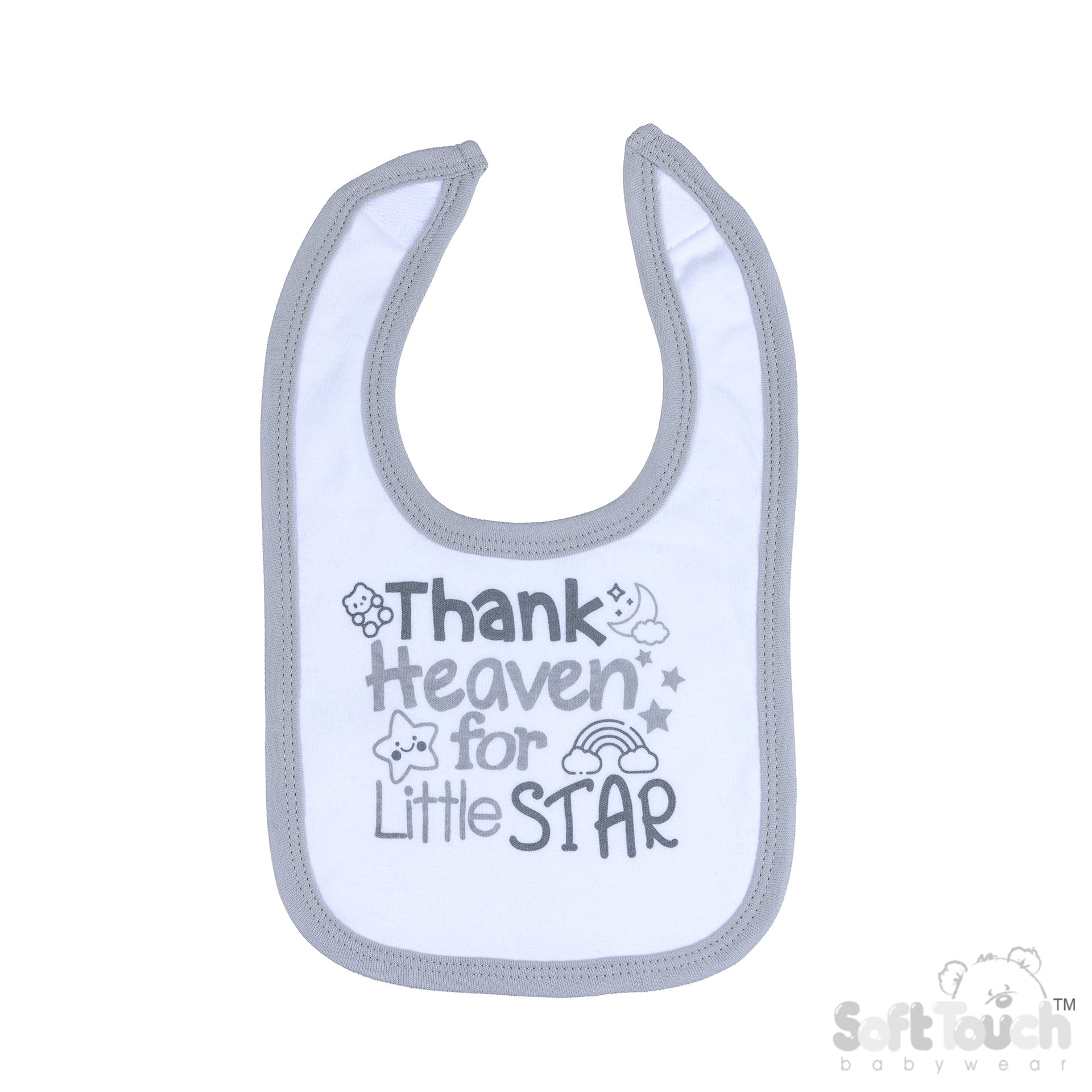 White Velcro Bibs with Grey Thank Heaven for Little Star Print : P4704-BP-G