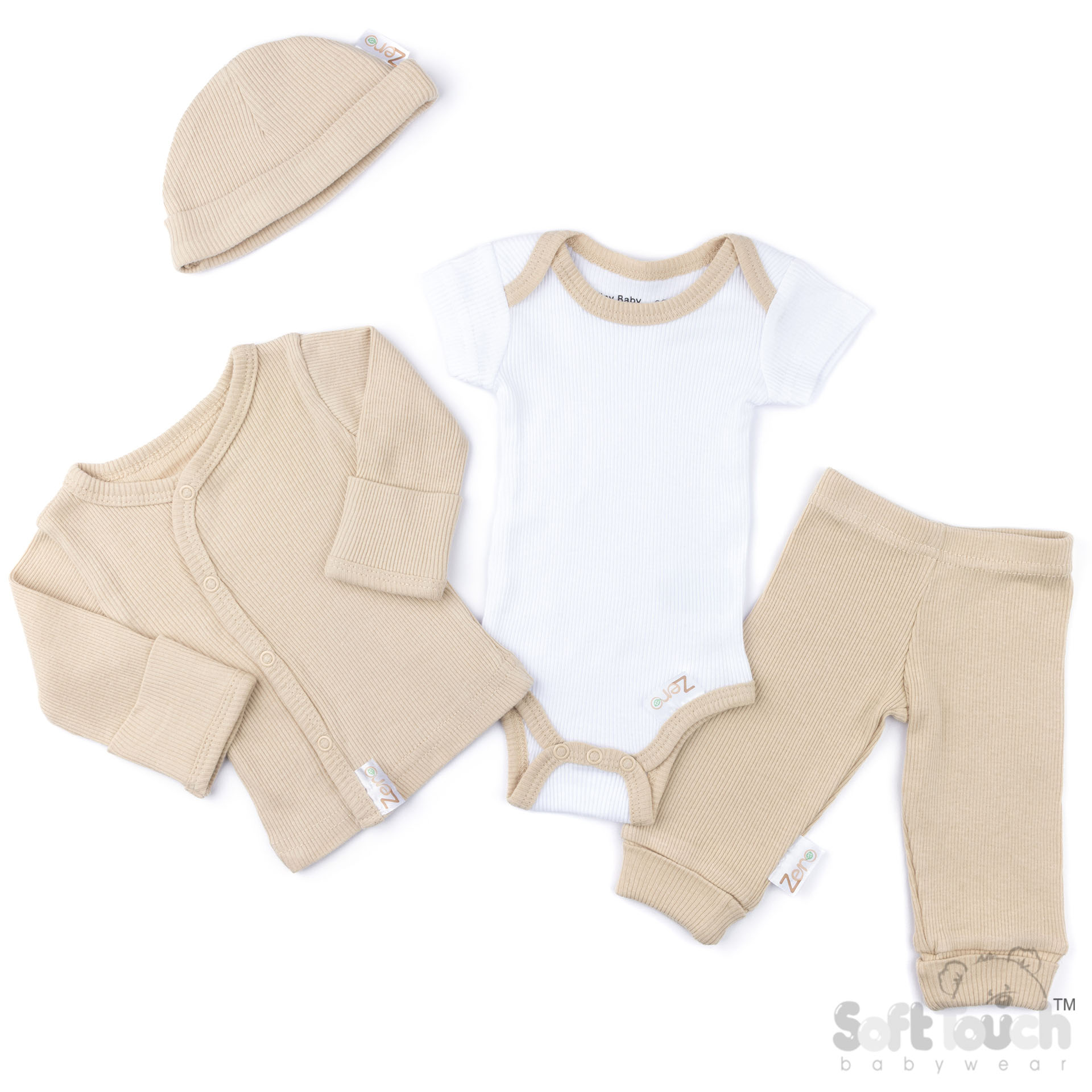 Biscuit Tiny Baby 4 Piece Ribbed Garment Set No. PR12-BI