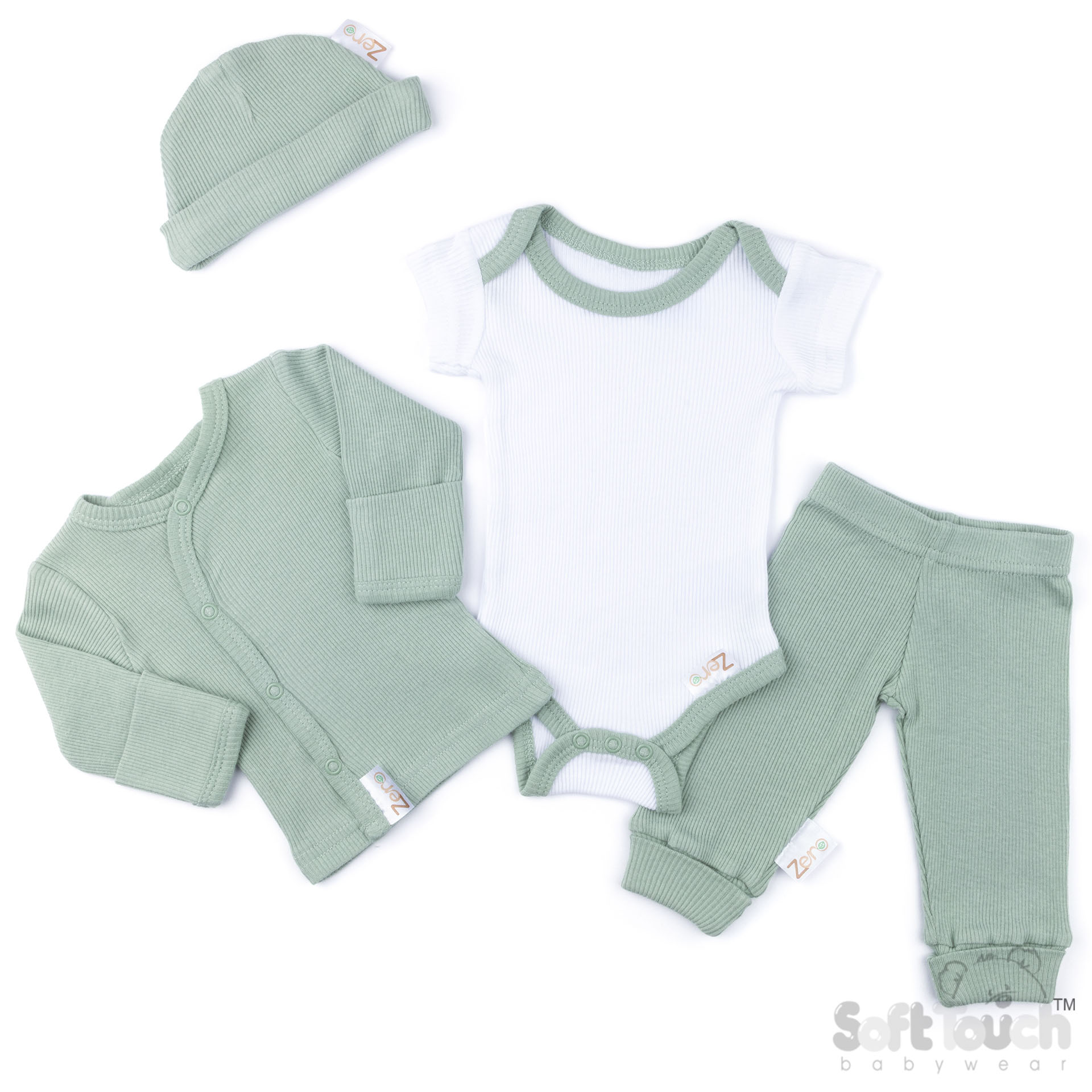 Sage Green Tiny Baby 4 Piece Ribbed Garment Set No. PR12-SG