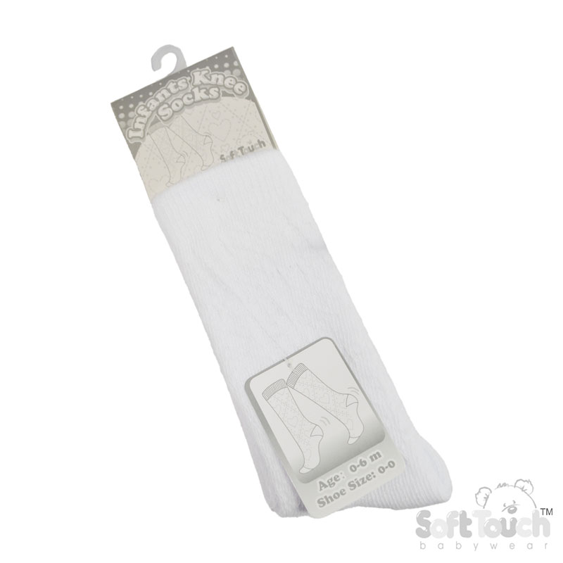 White Knee Length Plain Pelerine Socks No. PS02-W