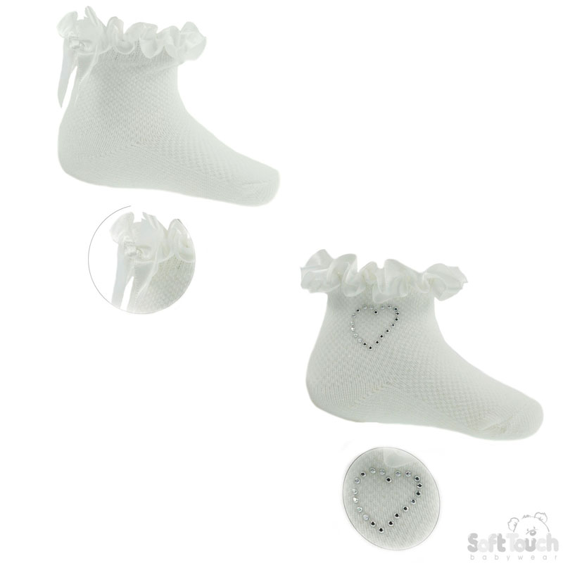 Cream Jaquard Socks with Lace No. S245-C