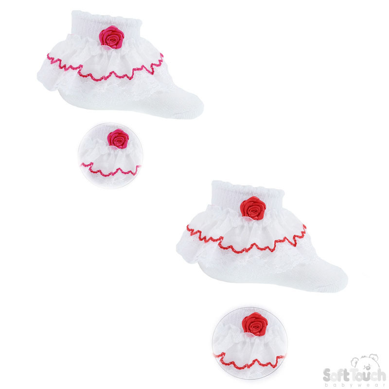 White  Socks W/Double Lace & Rose No. S36