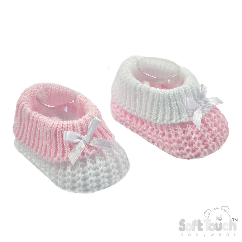 W/P Cotton Baby Bootees W/Bow No. S431-P