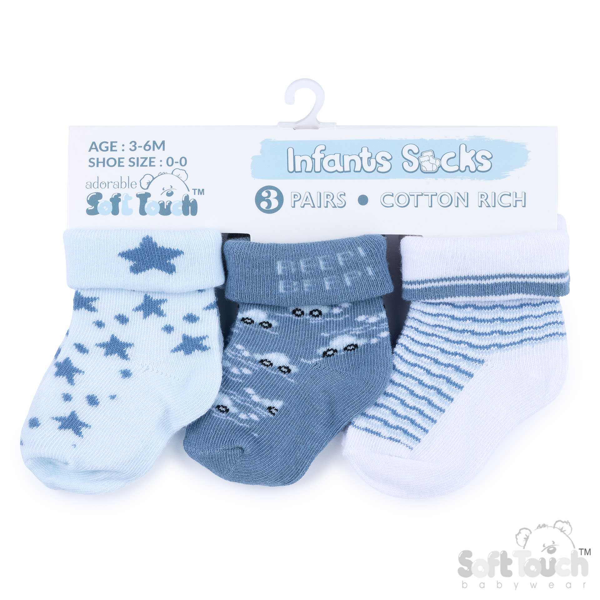 3 Pack Blue Turnover Socks : S506-B