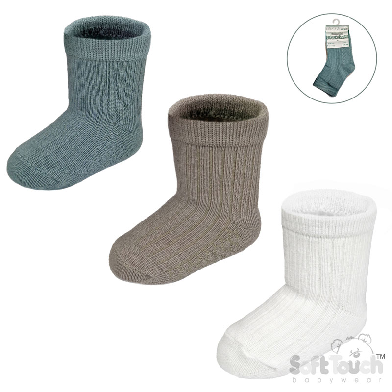 Cream/Sage Green/Biscuit 3 Pack Ribbed Socks No. S82-SG
