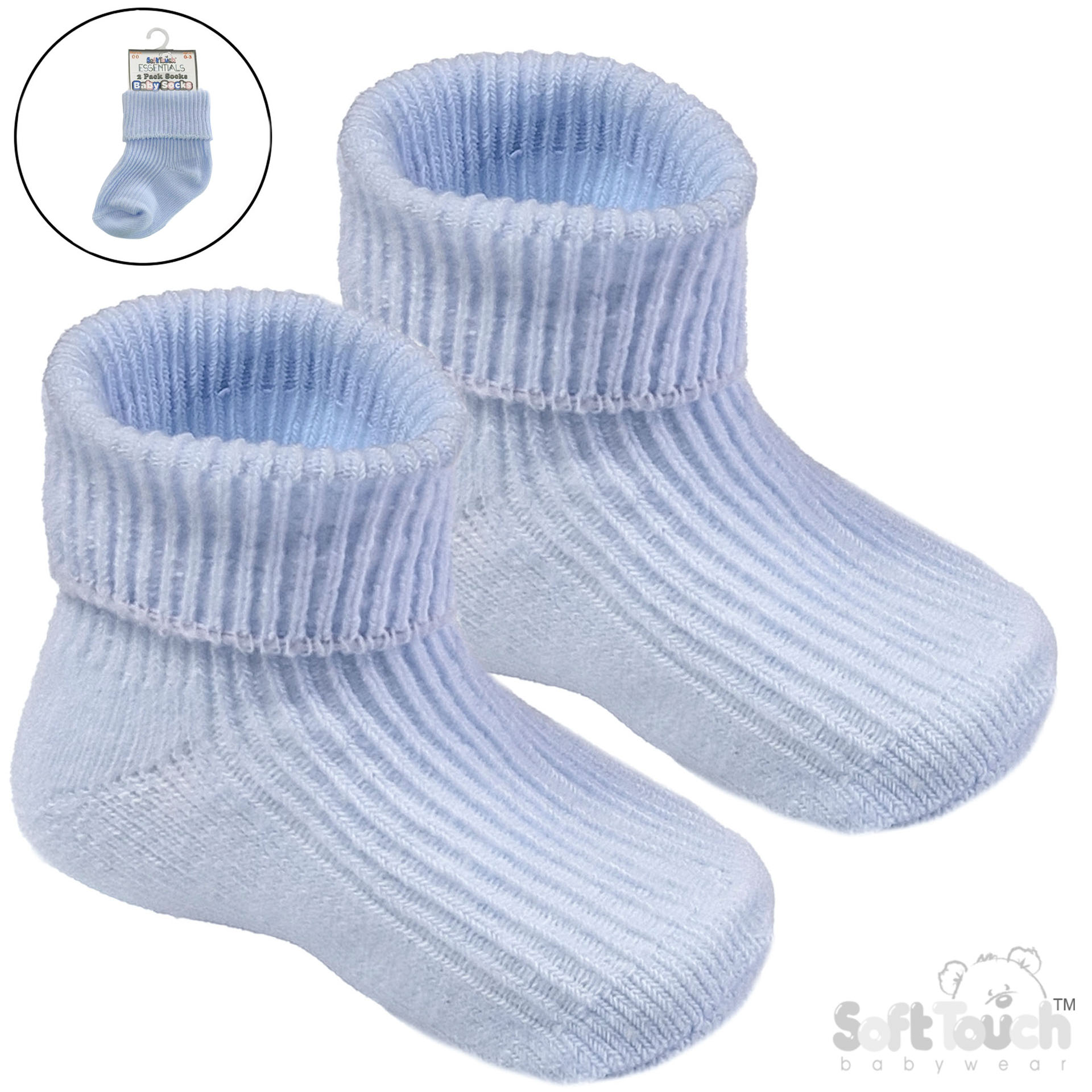 Blue 0-3m Plain TOT Socks (2 PK) S901-B