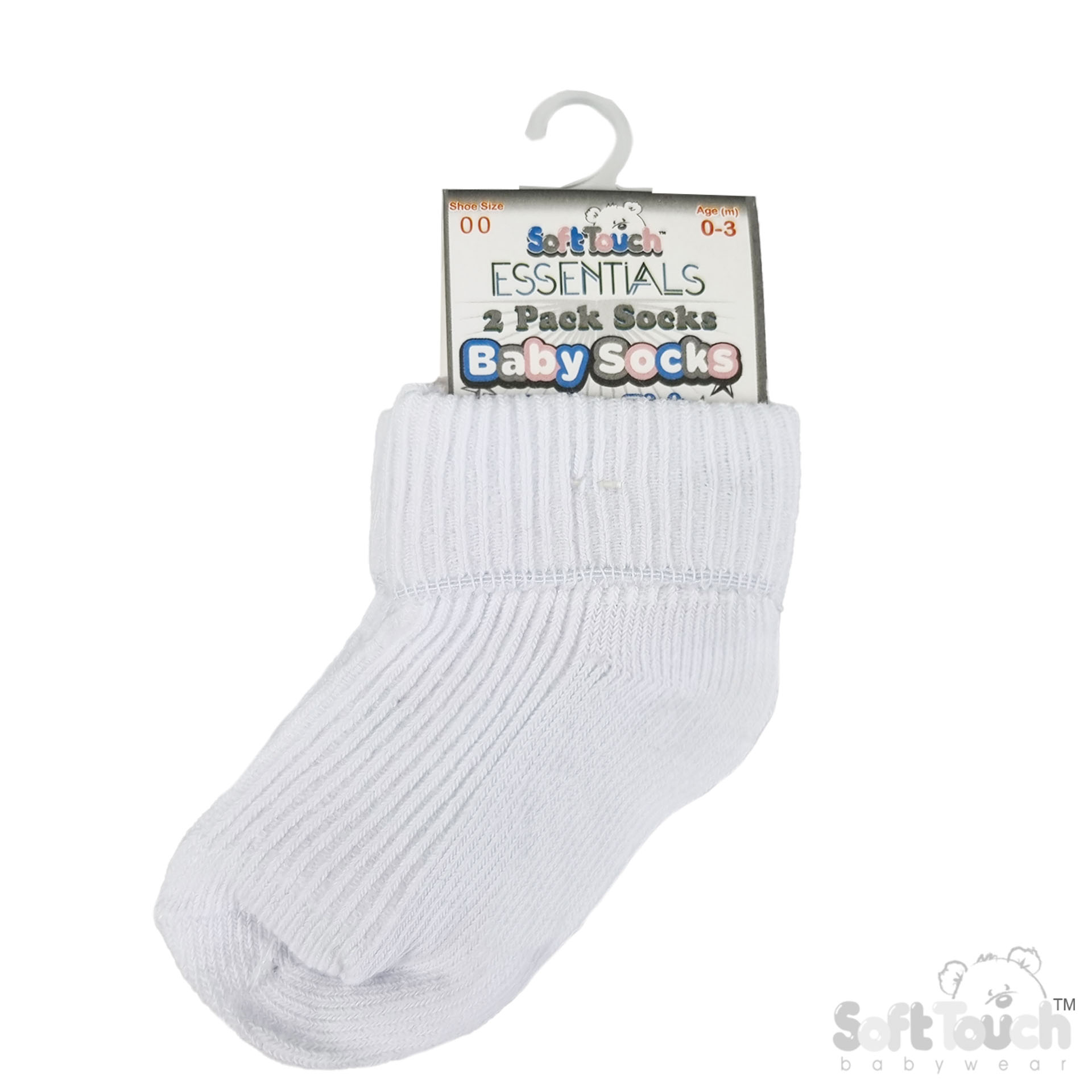 White 0-3m Plain TOT Socks (2 PK) S901-W