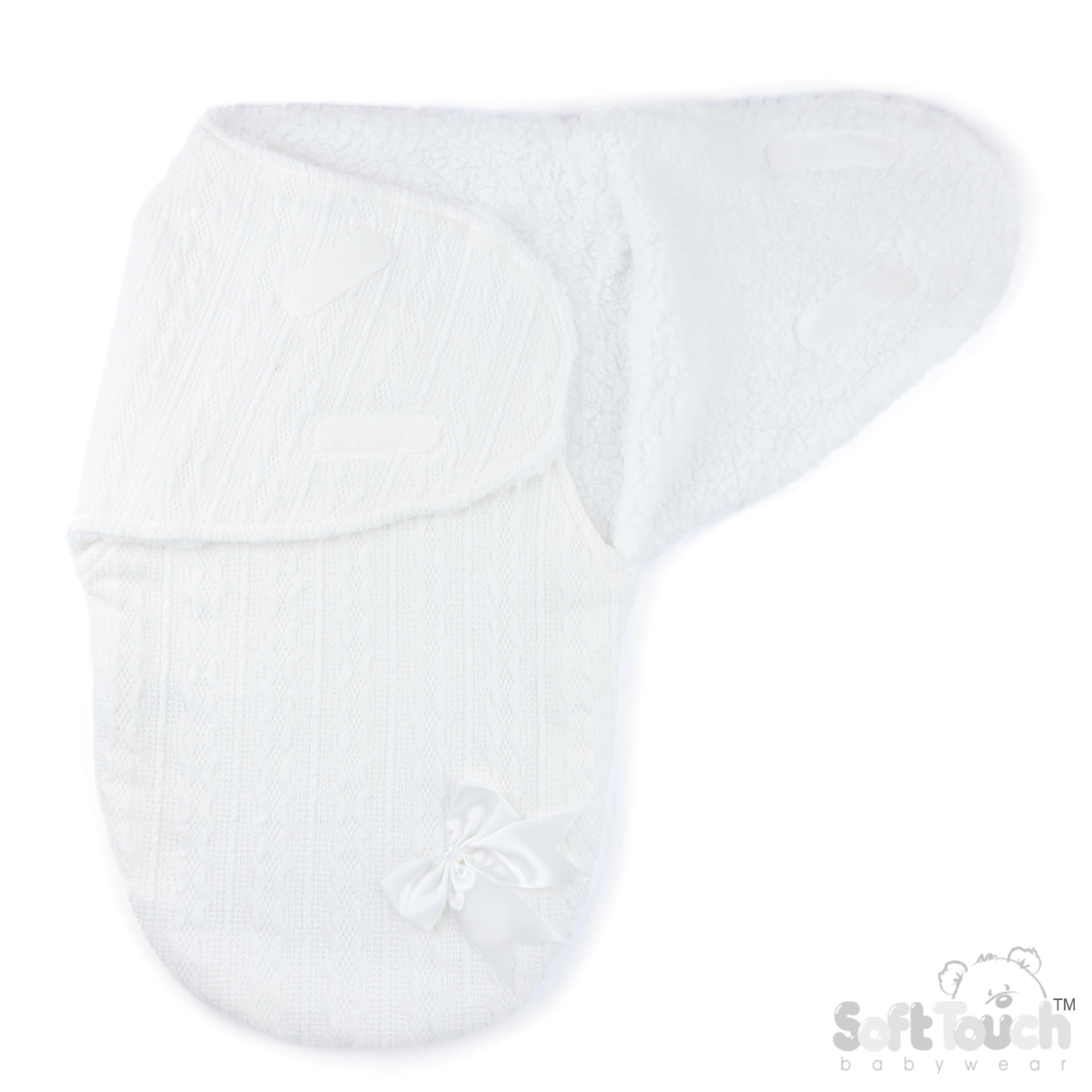 White Cable Swaddle Wrap w/Bow : SW188-W