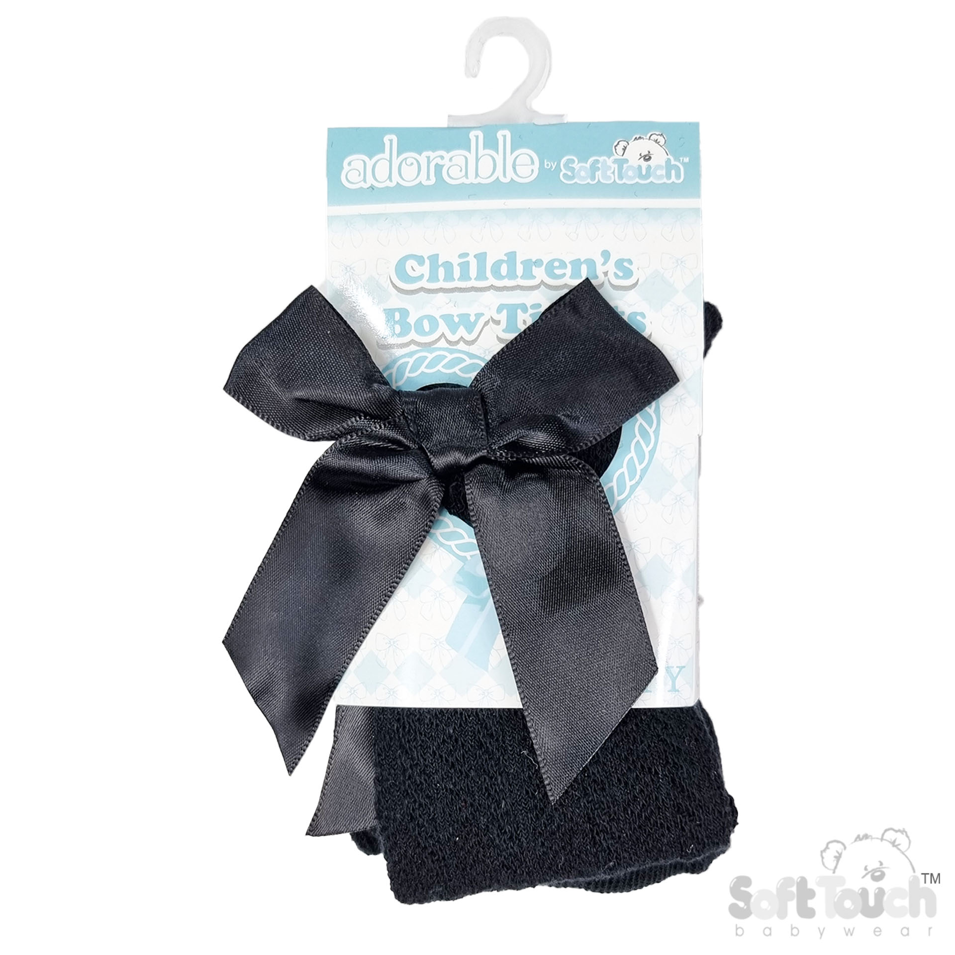 Black 'Adorable' Childs Heart Tights w/Long Bow No. T170-BLK