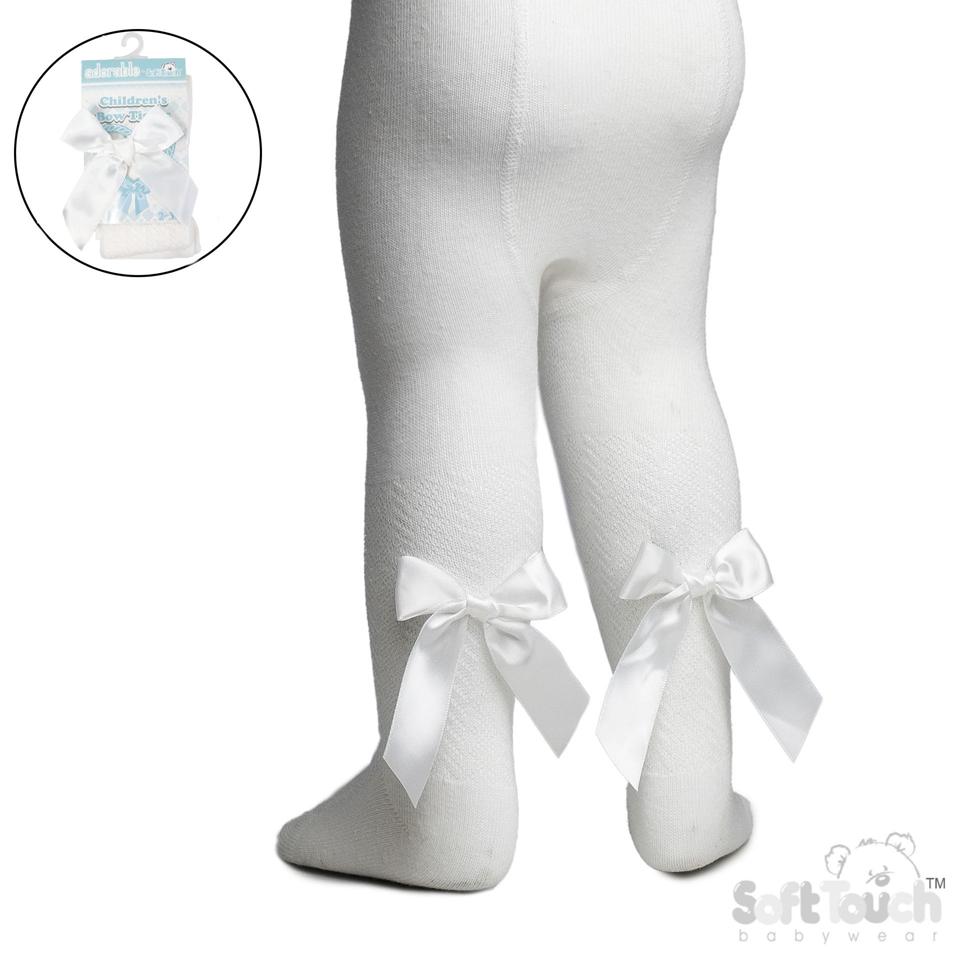 Cream 'Adorable' Childs Heart Tights w/Long Bow : T170-C